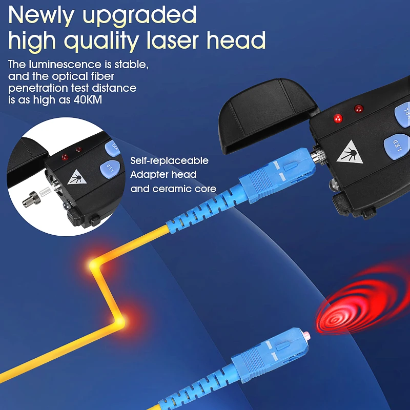 2021 New Optical Fiber Laser 50MW/30MW/20MW//10MW/5KM Visual Fault Locator, Fiber Optic Cable Tester 5-40Km Range VFL AUA-50G