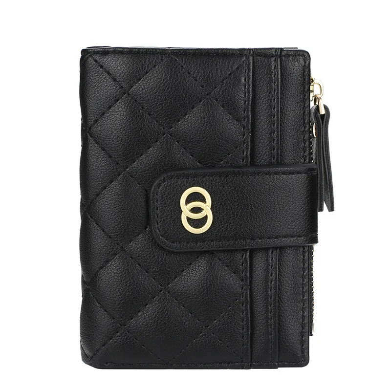 

7 Colors Quilted Mini Wallets Solid Soft Leather Multi-Functional Lady Purse Coin Hasp Card Holders Moneybags For Women