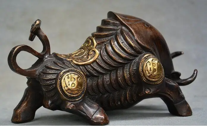 Медная сатуэ сборная старая китайская Бронзовая статуя бык оксен богатство