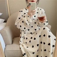 autumn new korean nightdress womens long sleeve comfortable cotton loose love nightgown home clothes lady sleepwear nightwear