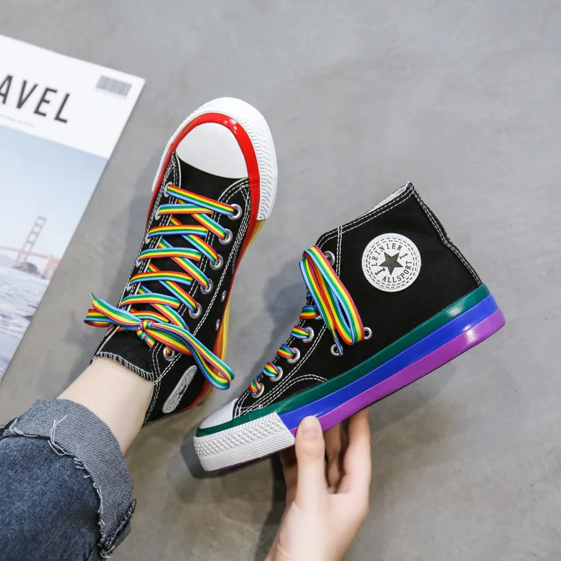 

Rainbow Bottom Casual Shoes Women's High-top Sneakers Cavans Spring Women's Casual Shoes White Canvas Sneakers Oman