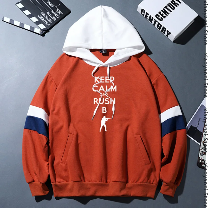 

Keep Calm And Rush B Letter Print hoodies Men Cs Go Funny patchwork sweatshirts Male Fashion pullovers 100% Cotton hoodies T300