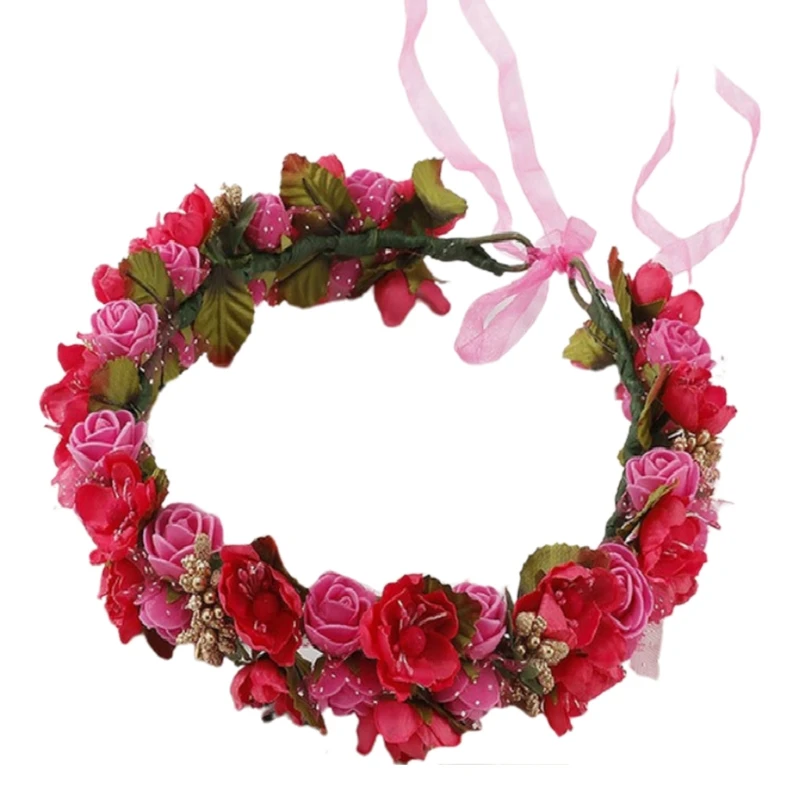 

Mori Girl Wreath Foam Flower Headband Bridal Flower Crown Hair Wreath Festival Wedding Party Rose Garland Headband