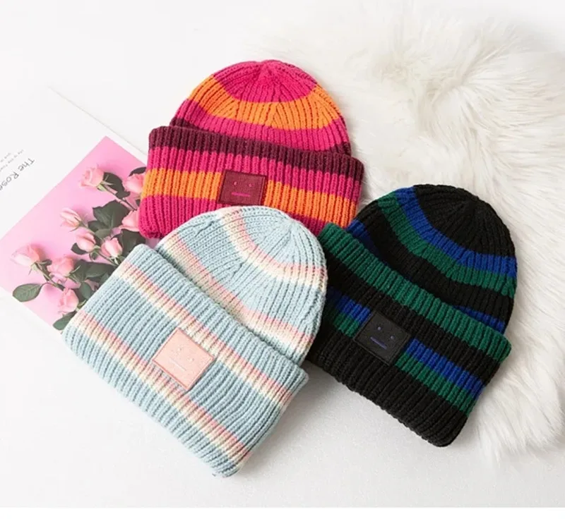 Женская и мужская теплая вязаная шапка с цветными полосками новинка 2021