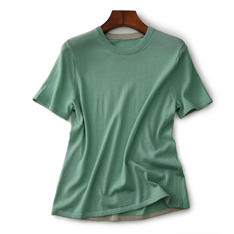 

Summer new style, icy tops, high-end sharp goods, white and stunning colors. Shiny silk flashing wool knit T-shirt