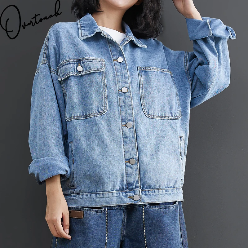 

Overtouch Autumn Winter Women Clothing Bomber Jacket Coat Denim Cotton Thick Fashion Lady Loose Casual Button Outerwear Coats