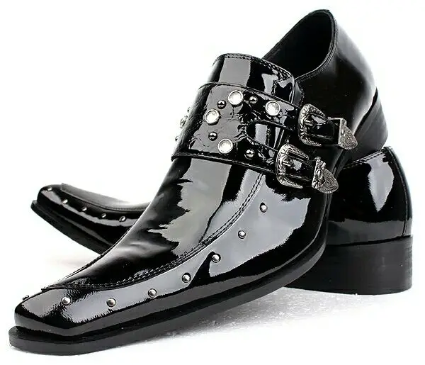 

Luxury Band Black White Men Genuine Leather Buckle Rivet Pointed Toe Shoes For Wedding Office Dress Oxford Shoes Zapatos Hombre