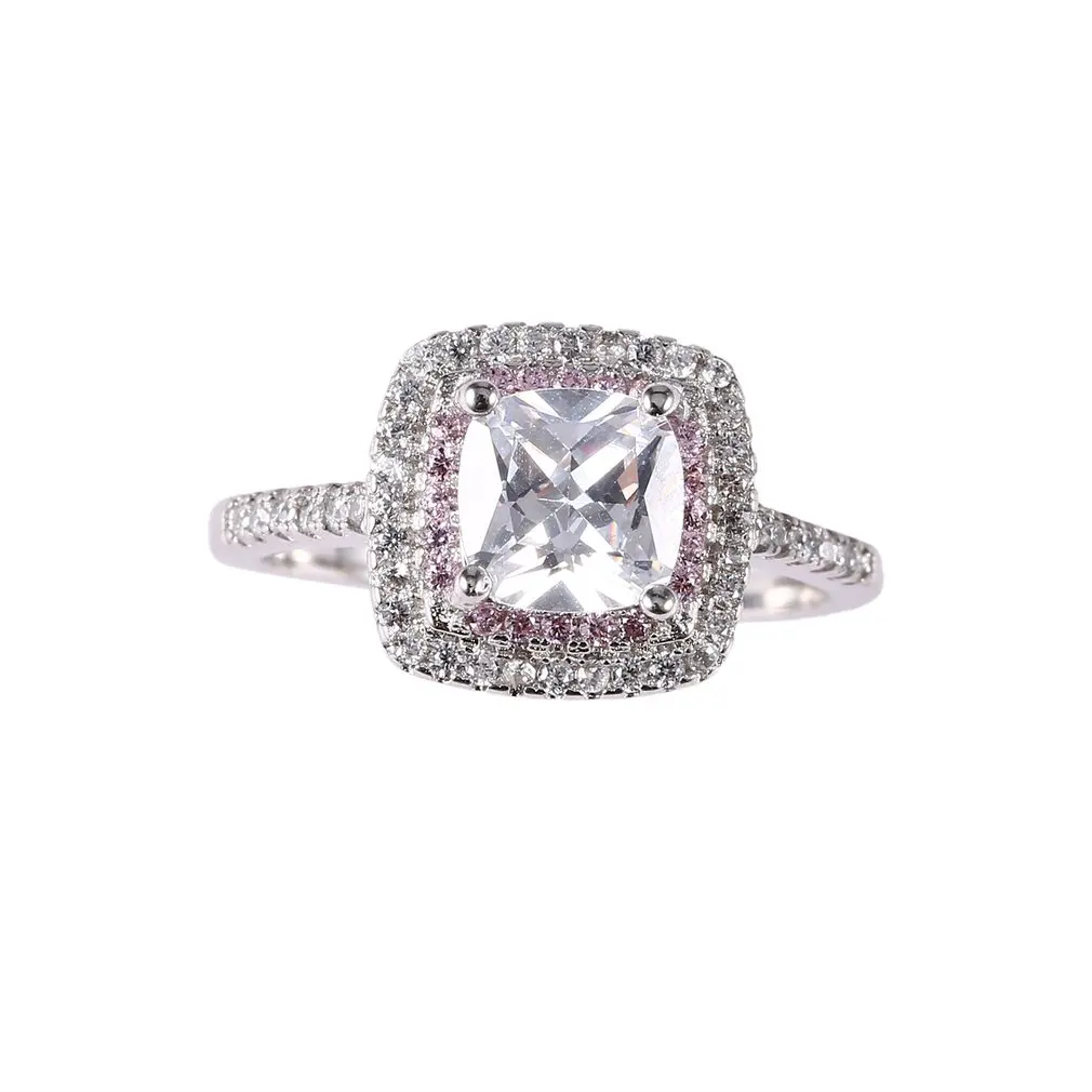 Роскошные розовые кольца с фианитом для женщин квадратные элегантные женские