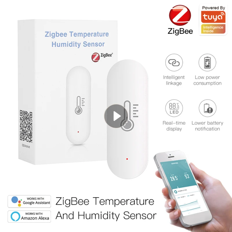 

Датчик температуры Tuya Zigbee, умный датчик влажности и давления воздуха, работает с Alexa Google