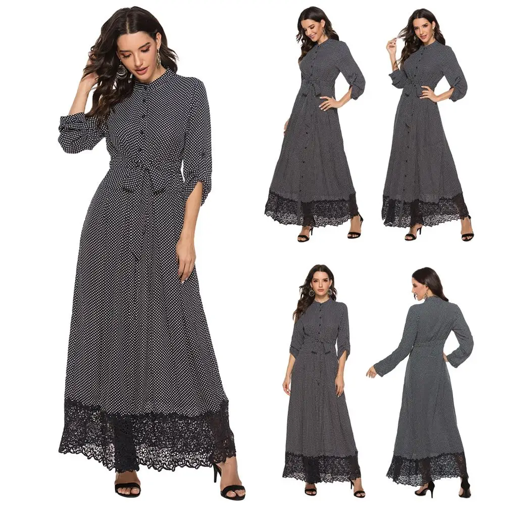 2019 осенний женский длинный рукав мусульманский длинное платье рубашка