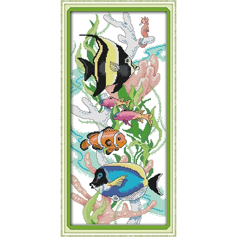 

Everlasting Love Tropical Fish (3) Chinese Cross Stitch Kits Ecological Cotton Printed 14 11CT DIY Christmas Wedding Decoration