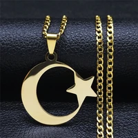 2022 muslim islam moon star stainless steel chain necklaces for women gold color necklace jewelry collares de mujer nxhyb2s05