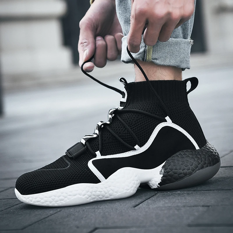 RUMDAX Outdoor High Top Shoes Men's Mesh Lace-Up Casual Sports Shoes Couple Running Shoes Breathable Basketball Sneakers