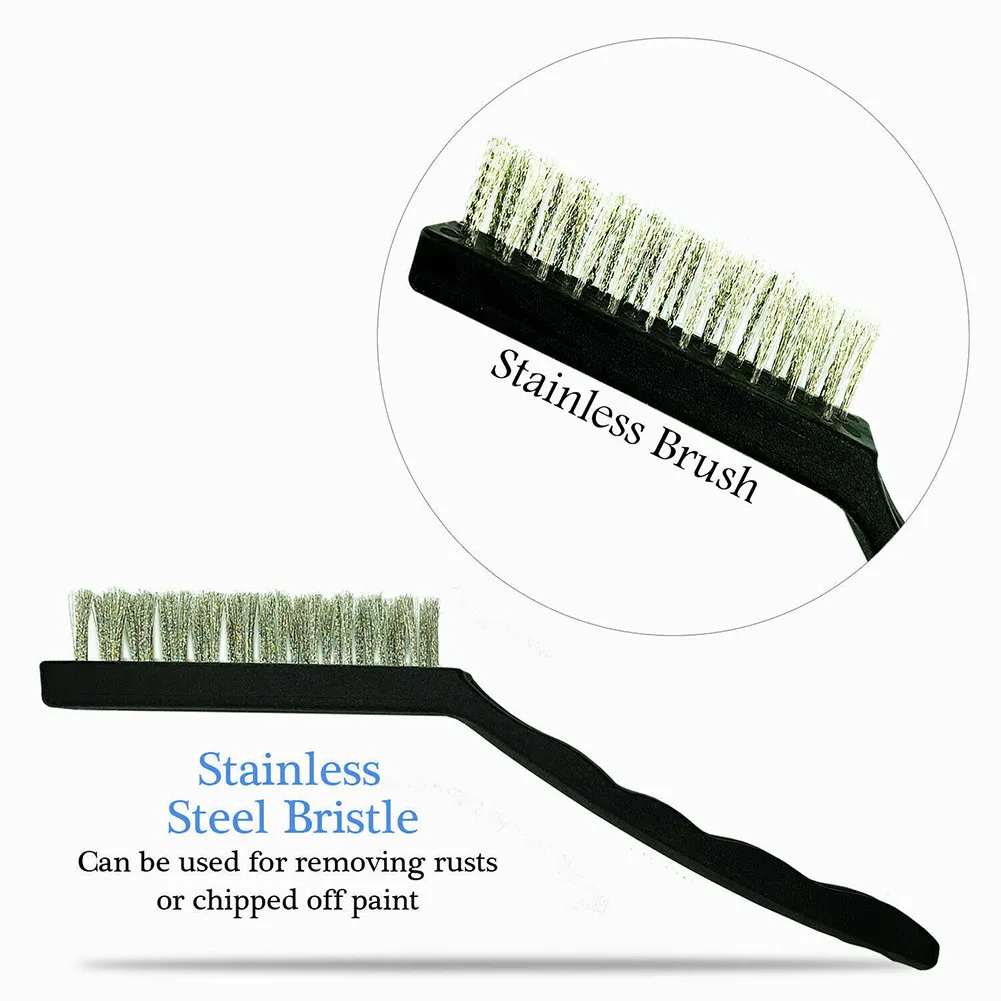 

3 PC Wire Brush Hand Set Rust Removal Nylon Steel Brushes Brass Clean Surface Paint Remove Metal Scrubbing Polishing Burring Bru