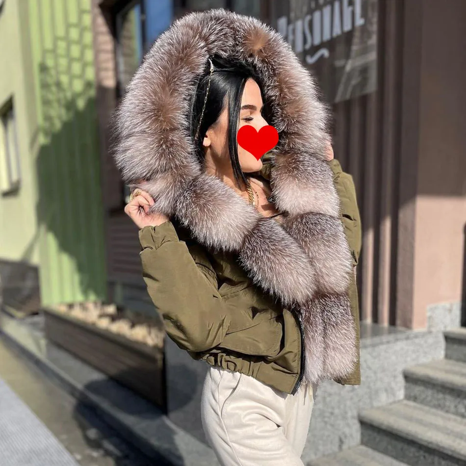 Lavelache 2021 Winter Short Women Real Fox Fur Coat Natural Raccoon Collar Detachable Parka Bomber Jacket Waterproof | Женская одежда