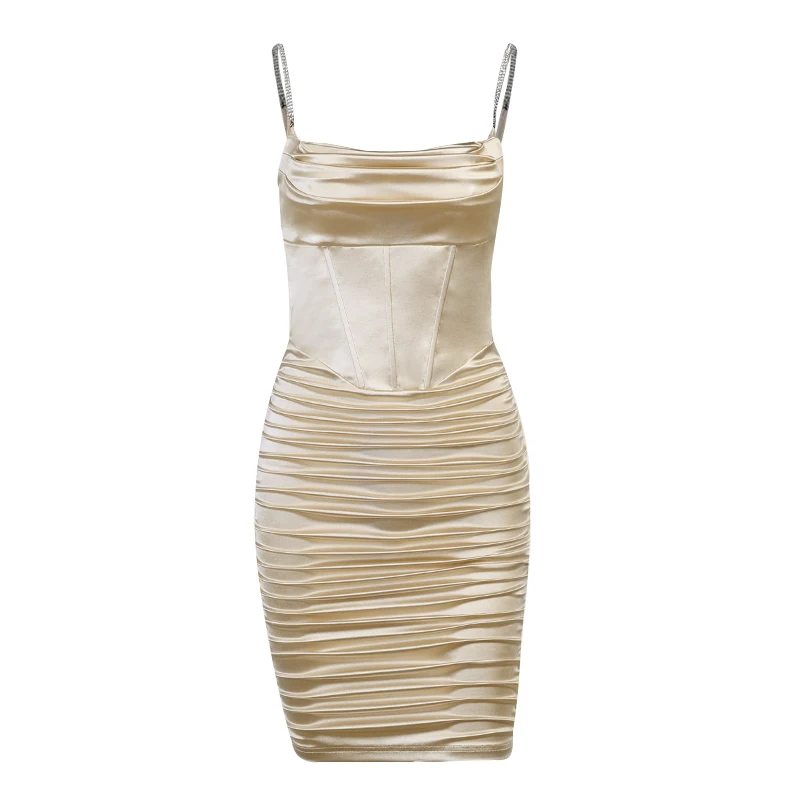 

Hbenna Satin Sexy Party Dresses Women Skinny Diamonds Spaghetti Strap Evening Dresses Summer 2021 Ankle-Length Dress Sleeveless