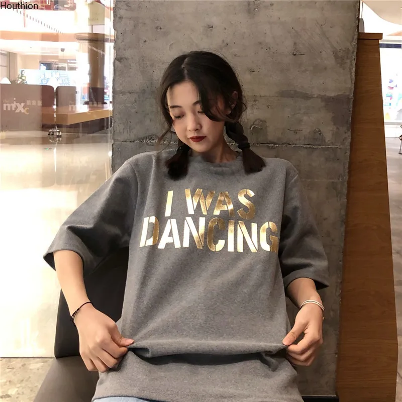 

Houthion Women Oversized T-shirt Summer Fashion Casual Short Sleeve Crop Top Round Neck Top Cotton Cartoon Print Tops