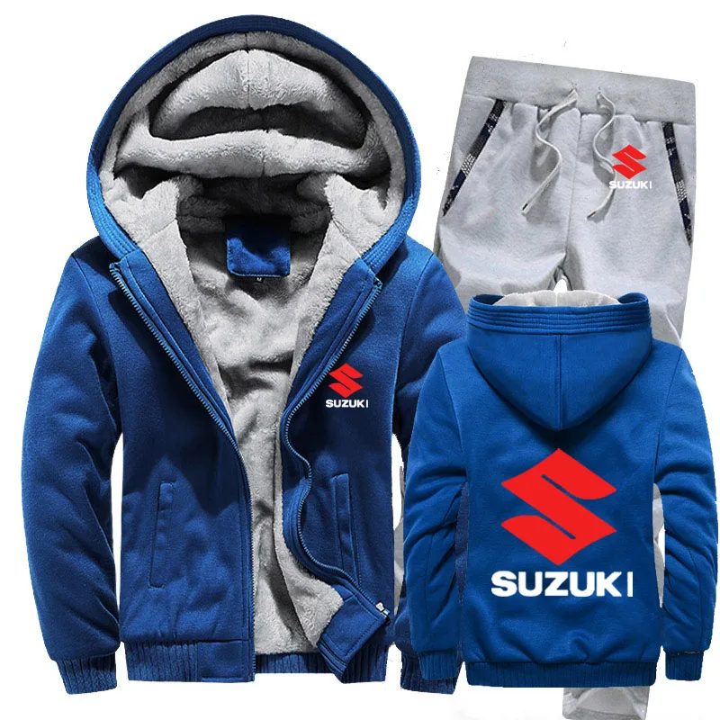Толстовки мужские автомобиль Suzuki Логотип мужские s толстовки костюм зимний толстый теплый флис хлопок спортивный костюм на молнии мужские s куртка+ брюки комплекты из 2 предметов