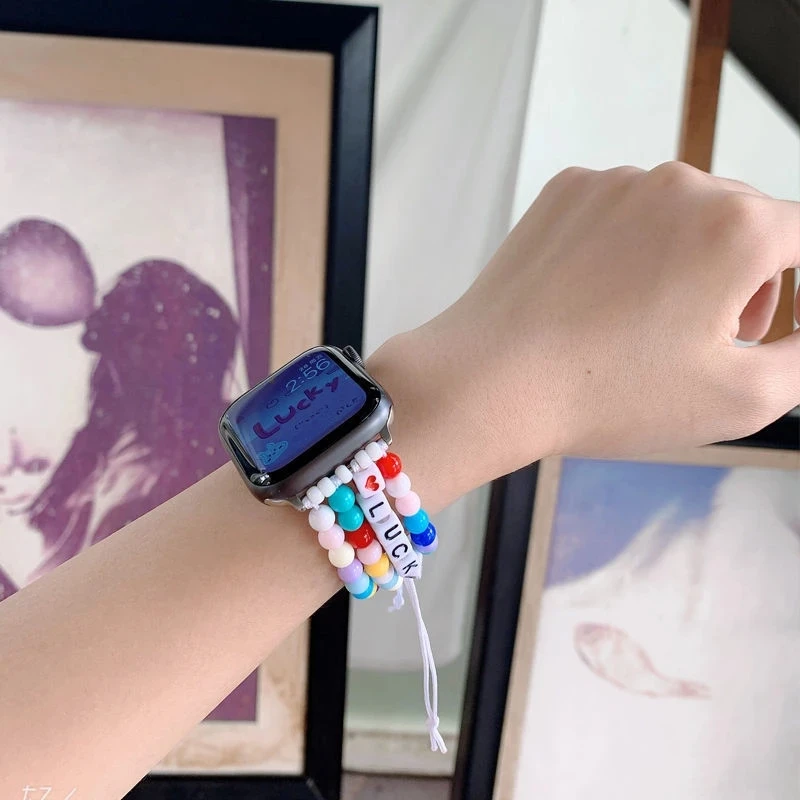 

Strap For Apple watch Band 4mm 40mm 38mm 42mm Personality letter Lucky lady watch band for iWatch Series 3 4 5 Se 6 Strap