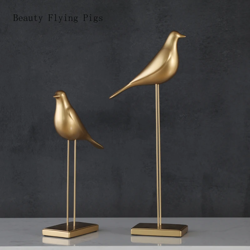 

2Pcs Modern simple resin golden bird black and white metal wrought iron creative living room study home decoration ornaments