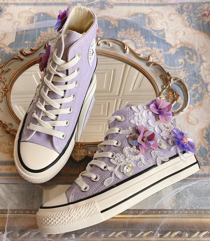 

2021 new fashion and beautiful fairy purple lace high-top canvas shoes ulzzang all-match sneakers