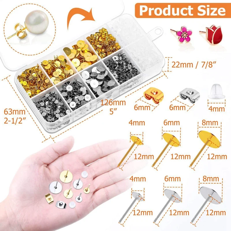 

Earring Posts and Backs, 1460Pcs Stud Earring Making Kit with Earring Base and Earring Backs for Jewelry Making