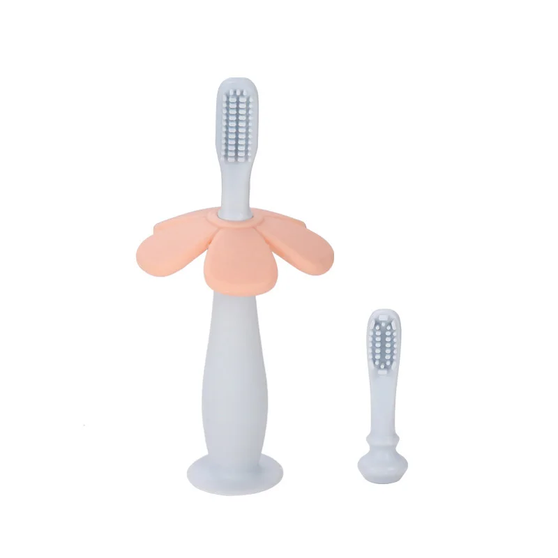 Cepillos de dientes de silicona con dise&ntilde;o de flor de dibujos animados para beb&eacute;, cepillo de dientes de silicona para prevenir la boca profunda, suministros de limpieza bucal para ni&ntilde;os-2