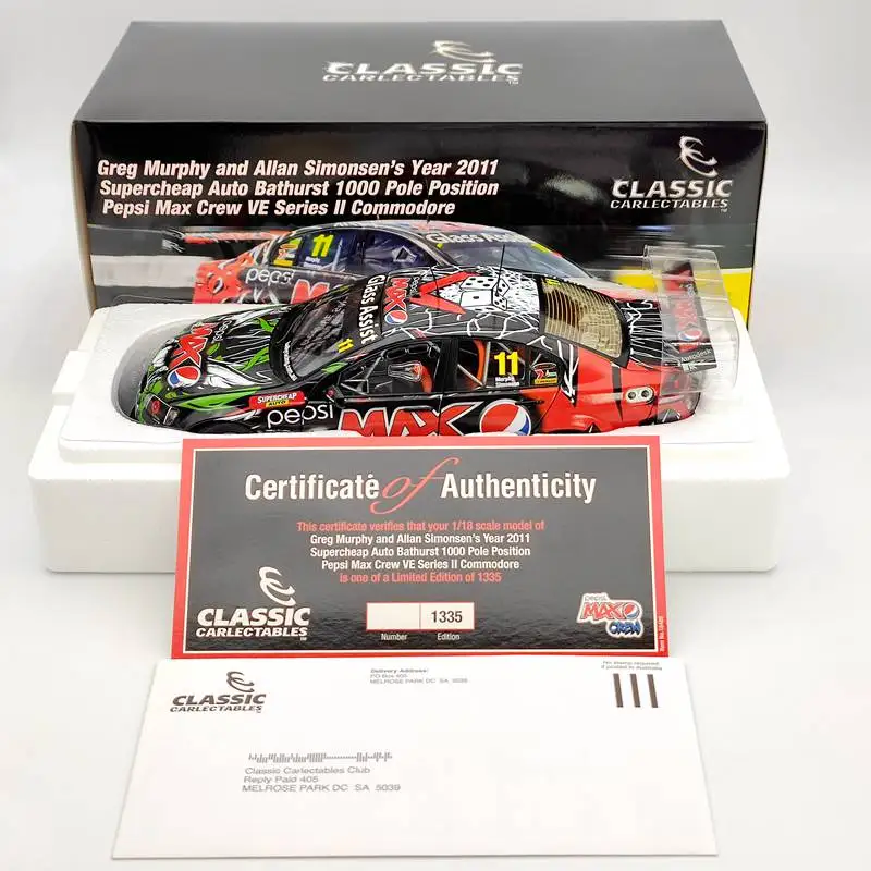

1:18 Classic For Greg Murphy 2011 Supercheap Auto Bathurst 1000 Pole P~psi Max Crew VE Series II Commodore #11 NO.18489 Diecast