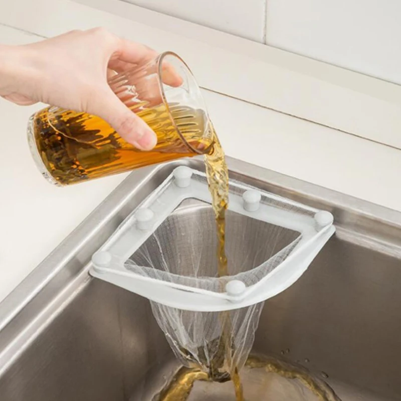 

Direct Installation Triangle Drainage Rack With Suction Cup Disposable Garbage Bag Anti-clogging Mesh Kitchen Tea Filter Net Bag