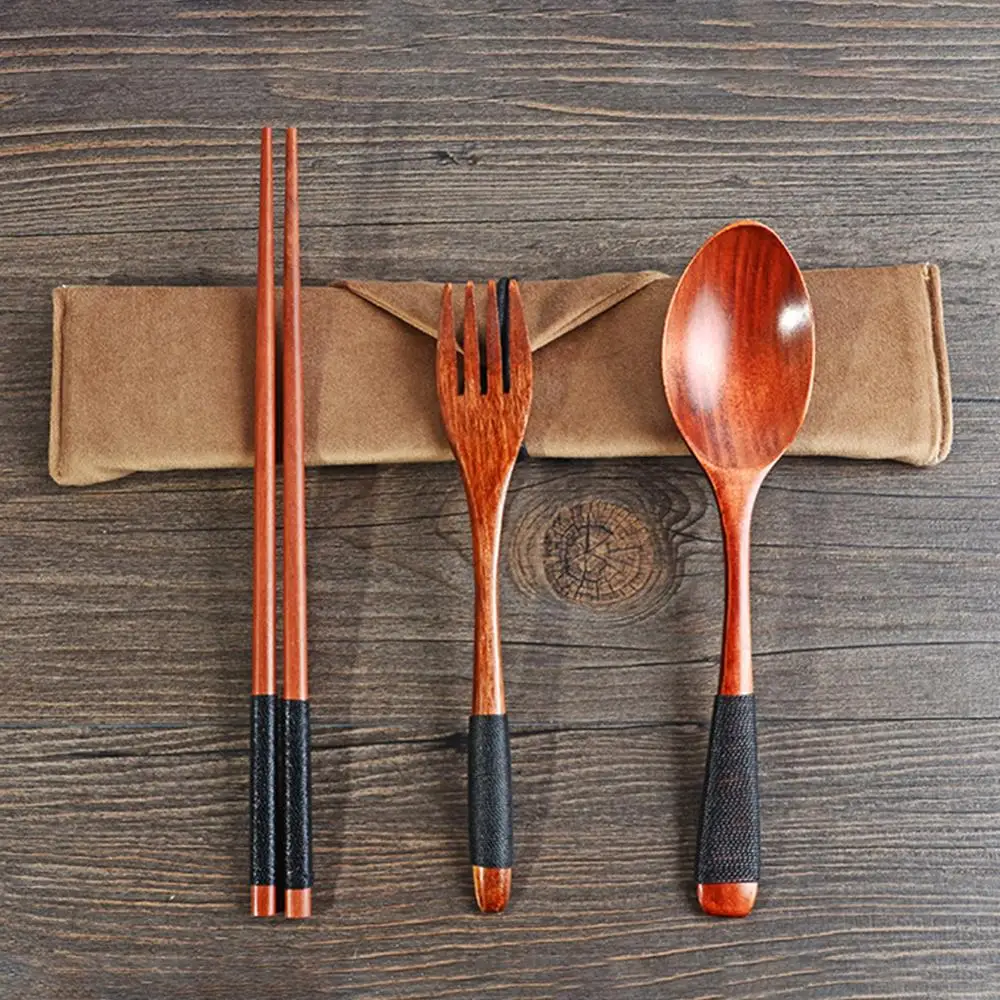 4PCS Wooden Spoon Chopsticks TablewarePocket Bamboo Chopstick Portable Wooden Cutlery Sets Travel Suit Dinnerware