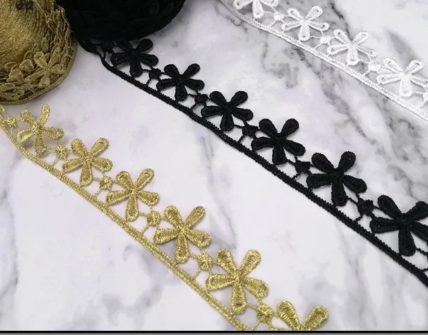 10 yards 3cm 1.18&quot wide black/ivory/gold fabric embroidery lace trim ribbon tapes Z34E92P200117H | Дом и сад