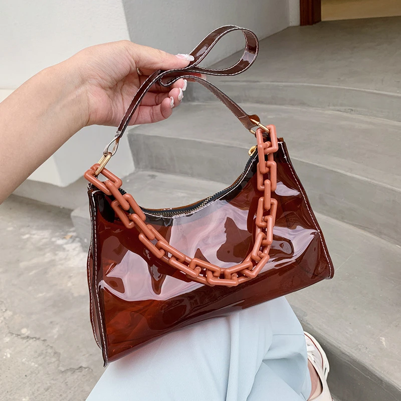 

Summer Fluorescent Transparent Jelly Bag Women PVC Clear Shoulder Bag Ladies Armpit Bag Waterproof Underarm Bag Chain Handbag