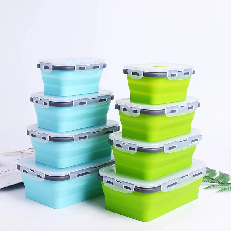 

3/4PCS Set Foldable Silicone Food Lunch Box Fruit Salad Storage Food Box Container Microwave Heating Lunch Box