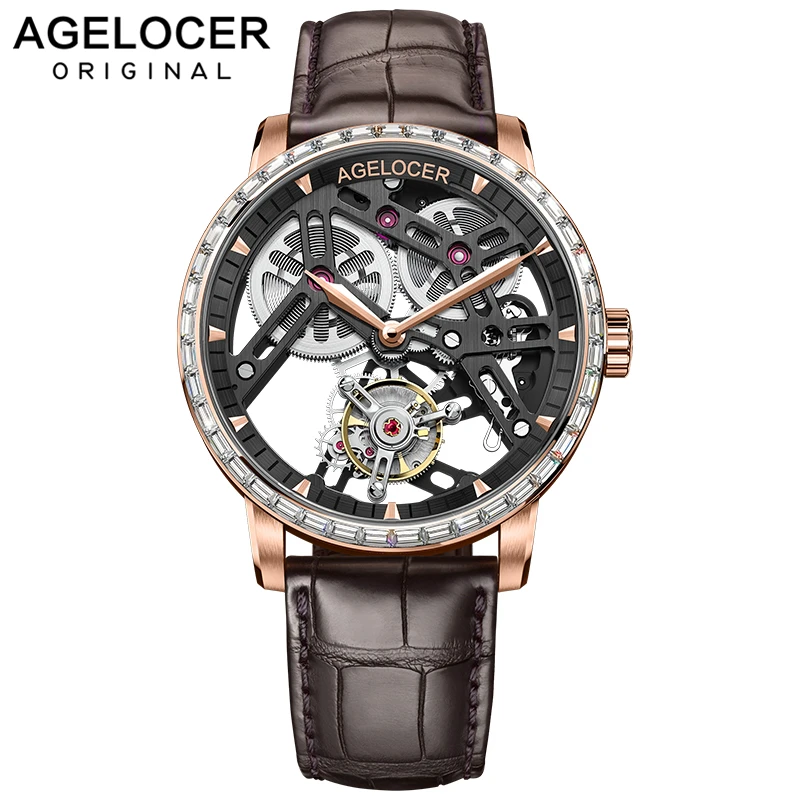 

AGELOCER Top Brand Luxury New Tourbillon Watch Men Power Reserve 80 Skeleton Sapphire Leather Men Relogio Masculino