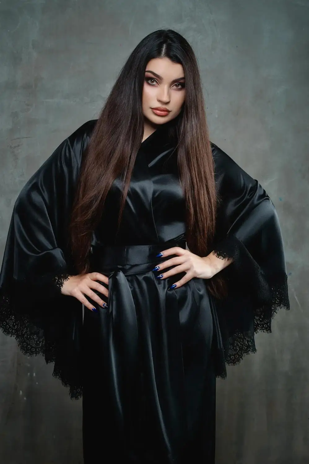 2020 Черное длинное нижнее белье женские халаты для невесты кимоно халат атласная