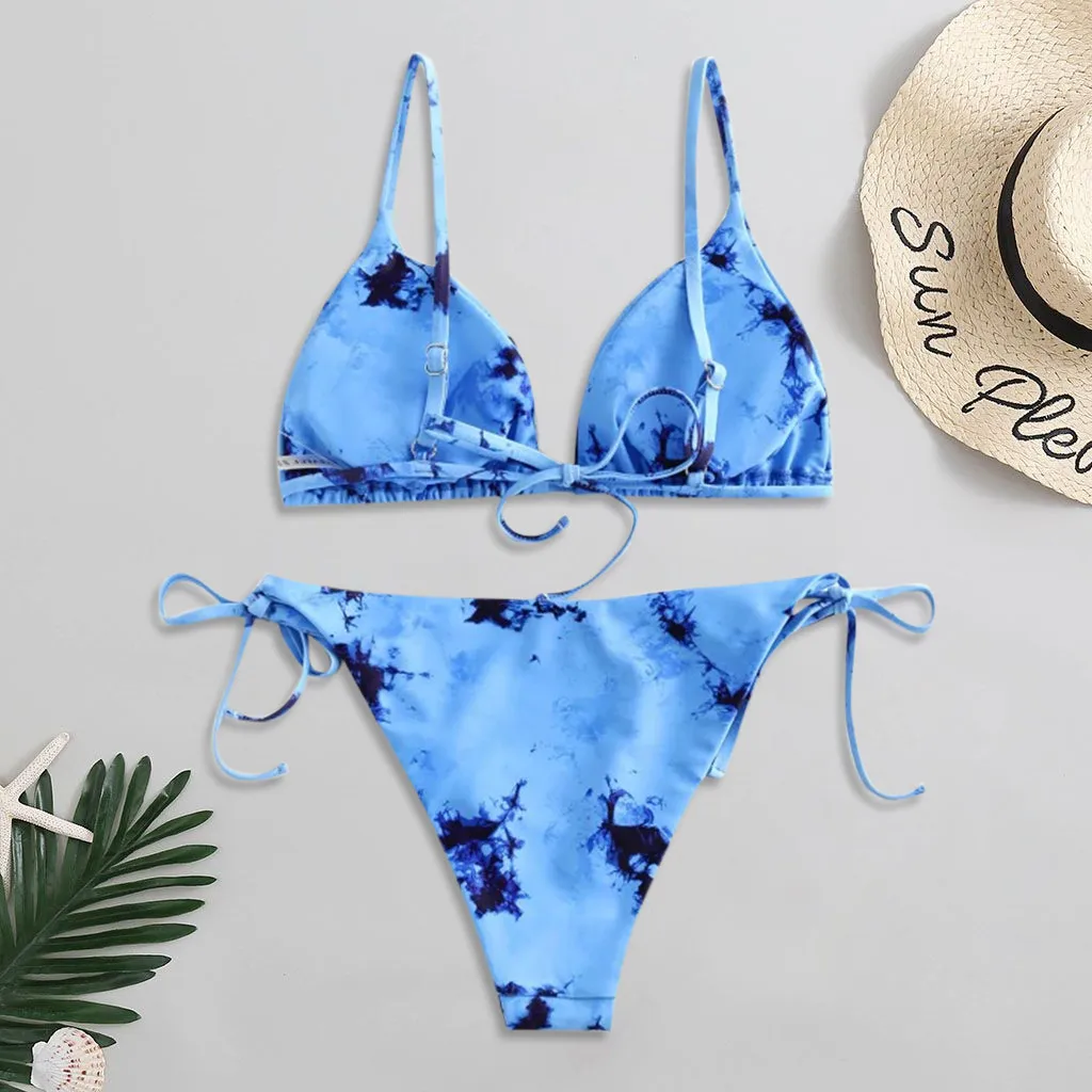 2020 Для женщин тай дай с рисунком бикини набор купальник Высокая талия без