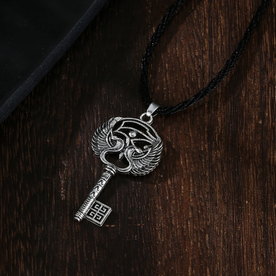 

QIMING Eye Of Ra Or Eye Of Horus Necklace Men Jewelry Udjat With Feathers Key Pendant Egyptian Necklaces Gift