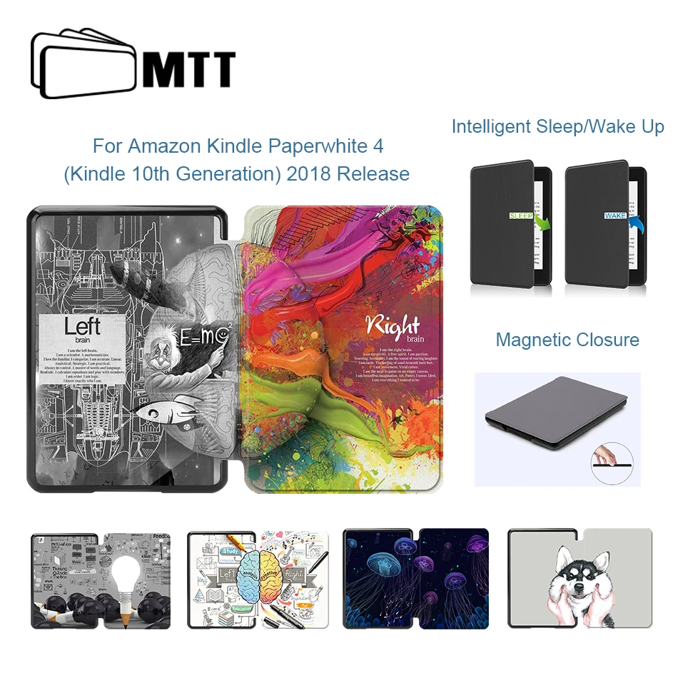 MTT тонкий из искусственной кожи чехол для Amazon Kindle Paperwhite 4 10th версия Флип Стенд Smart Cover с рисунком защитный чехол для планшета