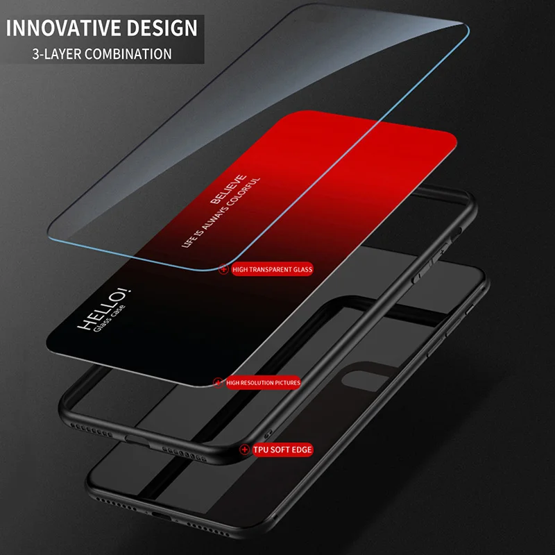 Роскошный стеклянный чехол для Redmi 7A Чехол 9 H силиконовый из закаленного стекла