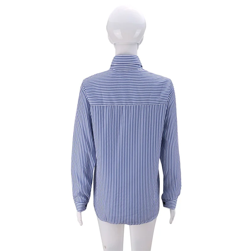

Fashion Summer Women Blouse Stripe Loose Casual Striped Button Lapel Girl Long Sleeve Shirt Top Blouses Button Women's Clothing