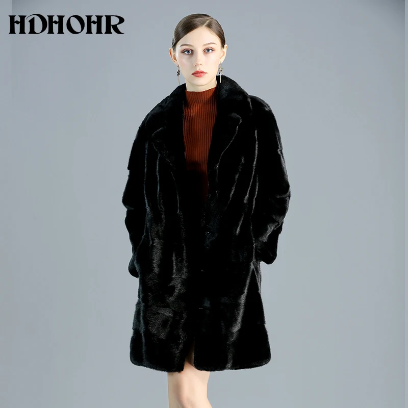 HDHOHR новые настоящие шубы из натурального меха норки женские длинные для поездок и отдыха Высококачественная норковая шуба зимний теплый костюм воротник норковые меховые куртки