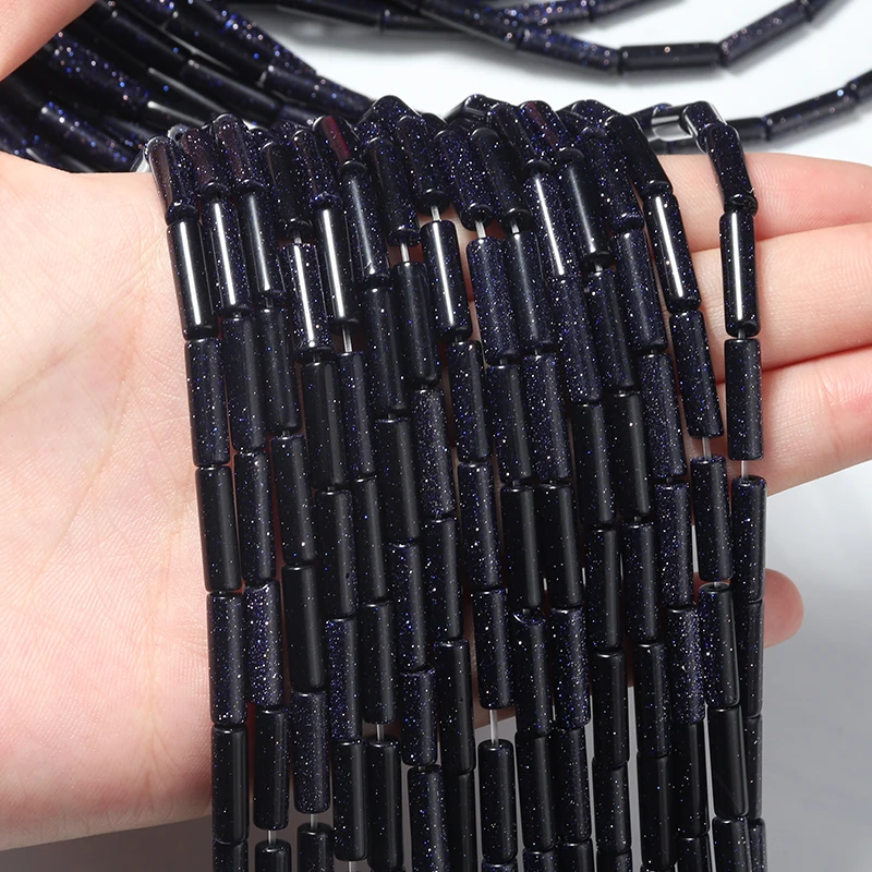 

Beadtales 29pcs/lot Blue Sand Round Tube 0.8mm Hole Natural Stone Beads For Jewelry Needlework Necklace Bracelet DIY