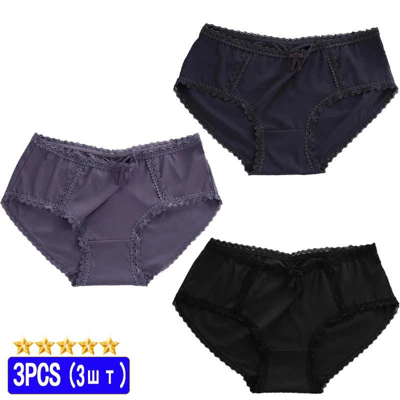 

3Pcs Fashion Lace Sexy Panties Comfortable Briefs Seamless Transparent Solid Lingerie Hollow Underwear For Women Underpants