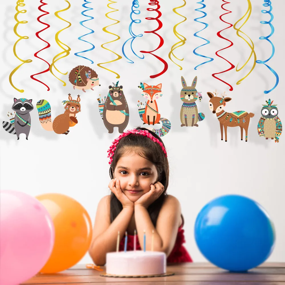 

Cartoon Wild Animals Hanging Swirl Dcorations Baby Shower Safair Woodland Indian Animals PVC Spirals Kids Birthday Party Favors
