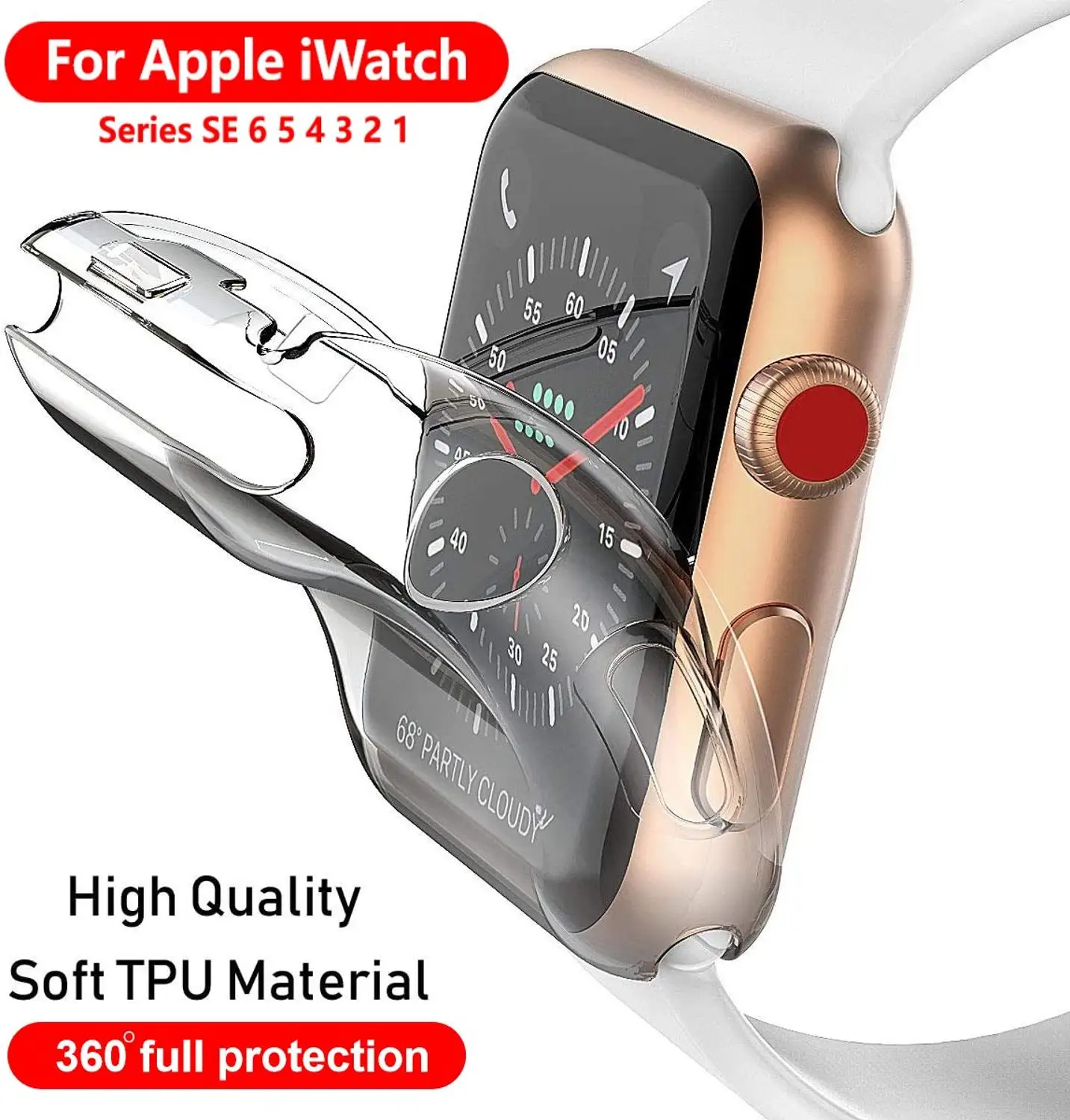 Чехол для часов Apple Watch SE/6/5/4 мягкая защита экрана 40 мм 44 360 тонкий чистый ТПУ iWatch