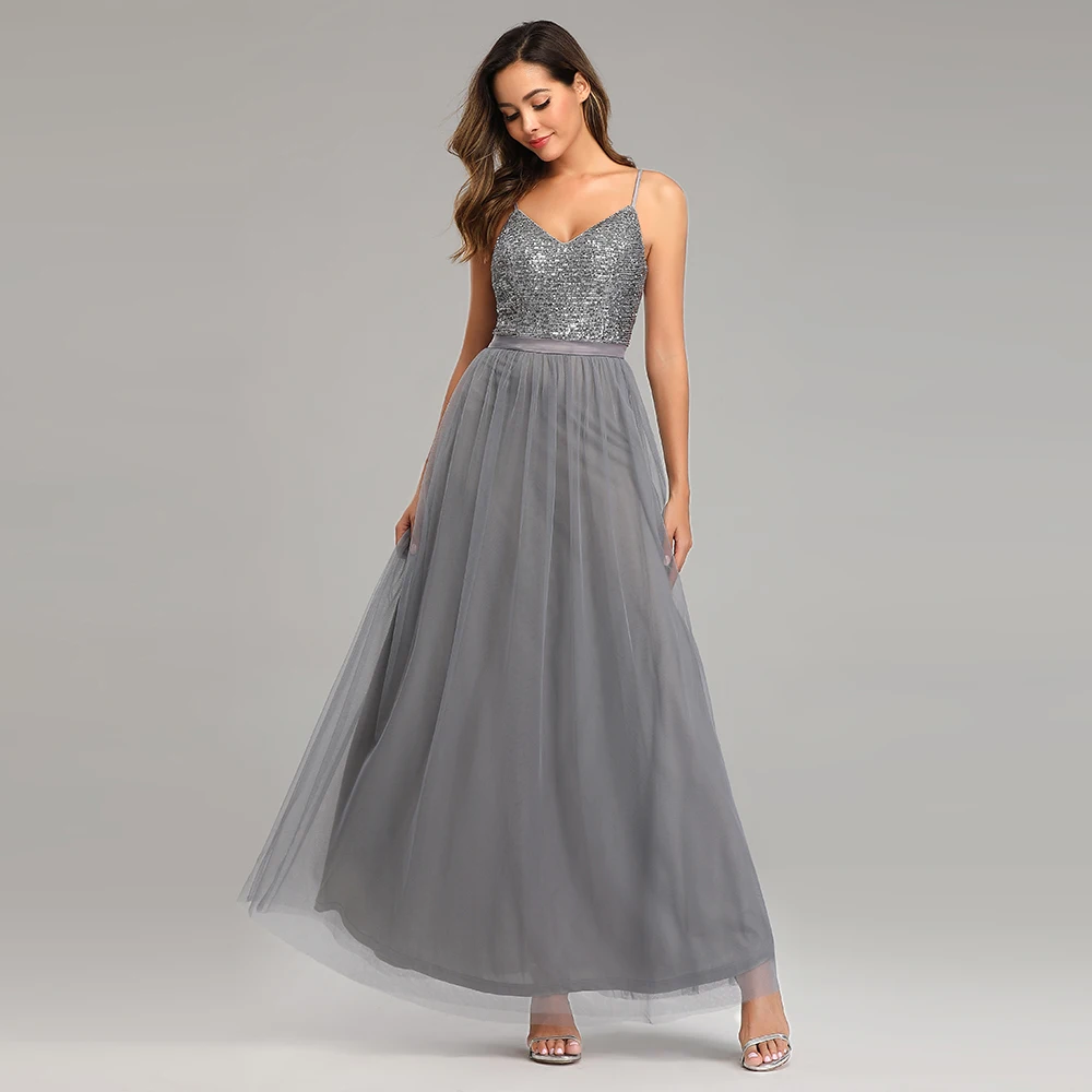 Серебристо серое сексуальное вечернее платье простое длинное Плиссированное