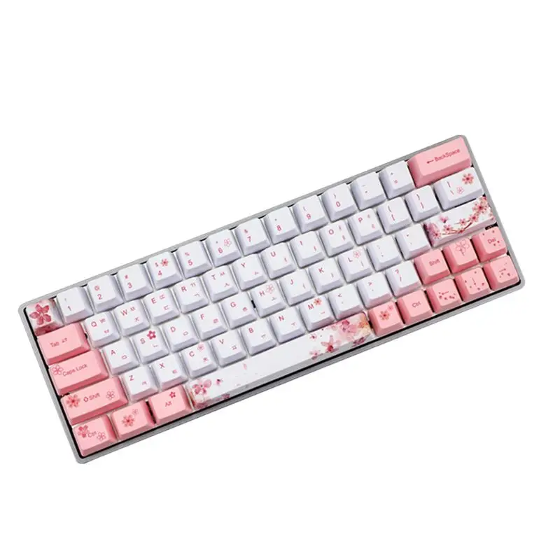 

73 Keys OEM PBT Keycaps Full Set Mechanical Keyboard Keycaps PBT Dye-Sublimation Cherry Blossom Keycaps Korean Japanese