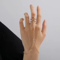 women fashion finger diamond hollow v ring bracelet triangle conjoined bracelet hand back chain jewelry
