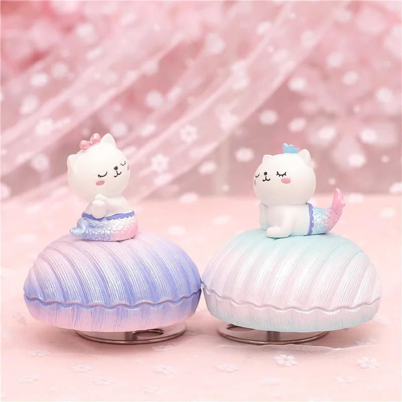 Музыкальная шкатулка с изящными розовыми кошками русалочкой милой котенок