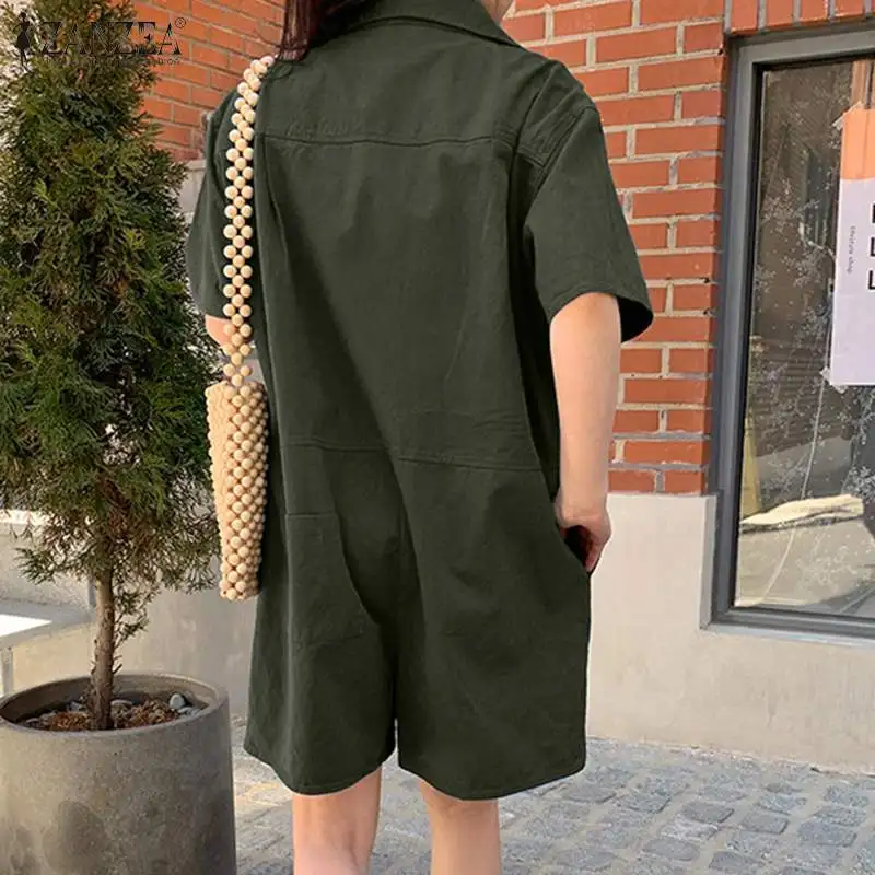 Комбинезон ZANZEA Женский на пуговицах модный однотонный короткий ромпер с